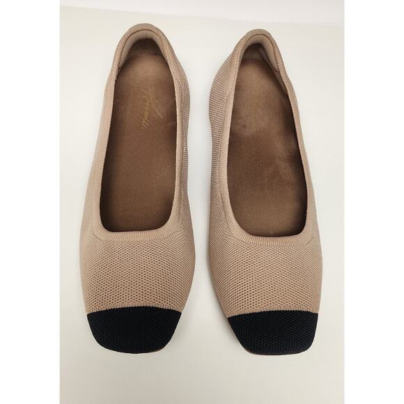 Arromic Square Toe Ballet Flat Shoes Size 9 Tan/Black Fabric Upper - Picture 3 of 10